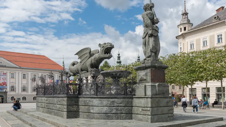 Lindwurm fountain on Neuer Platz in Klagenfurt