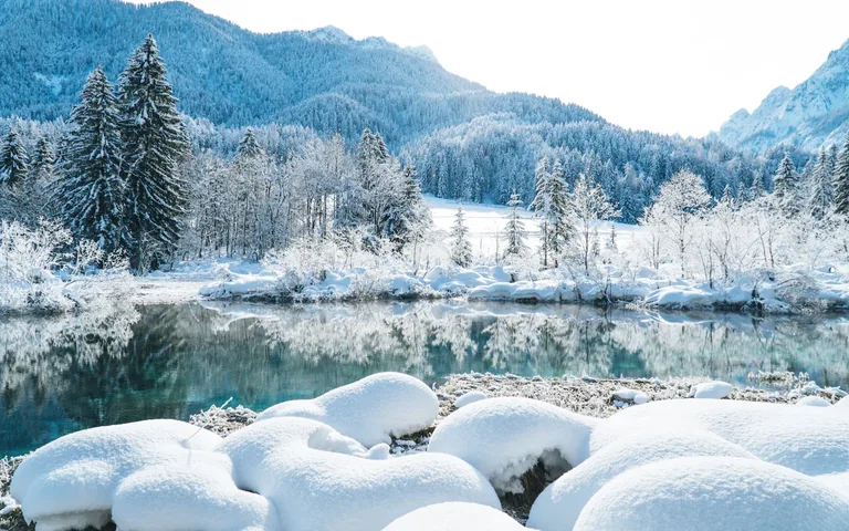 Snow-covered mountains and forest near Kranjska Gora in winter