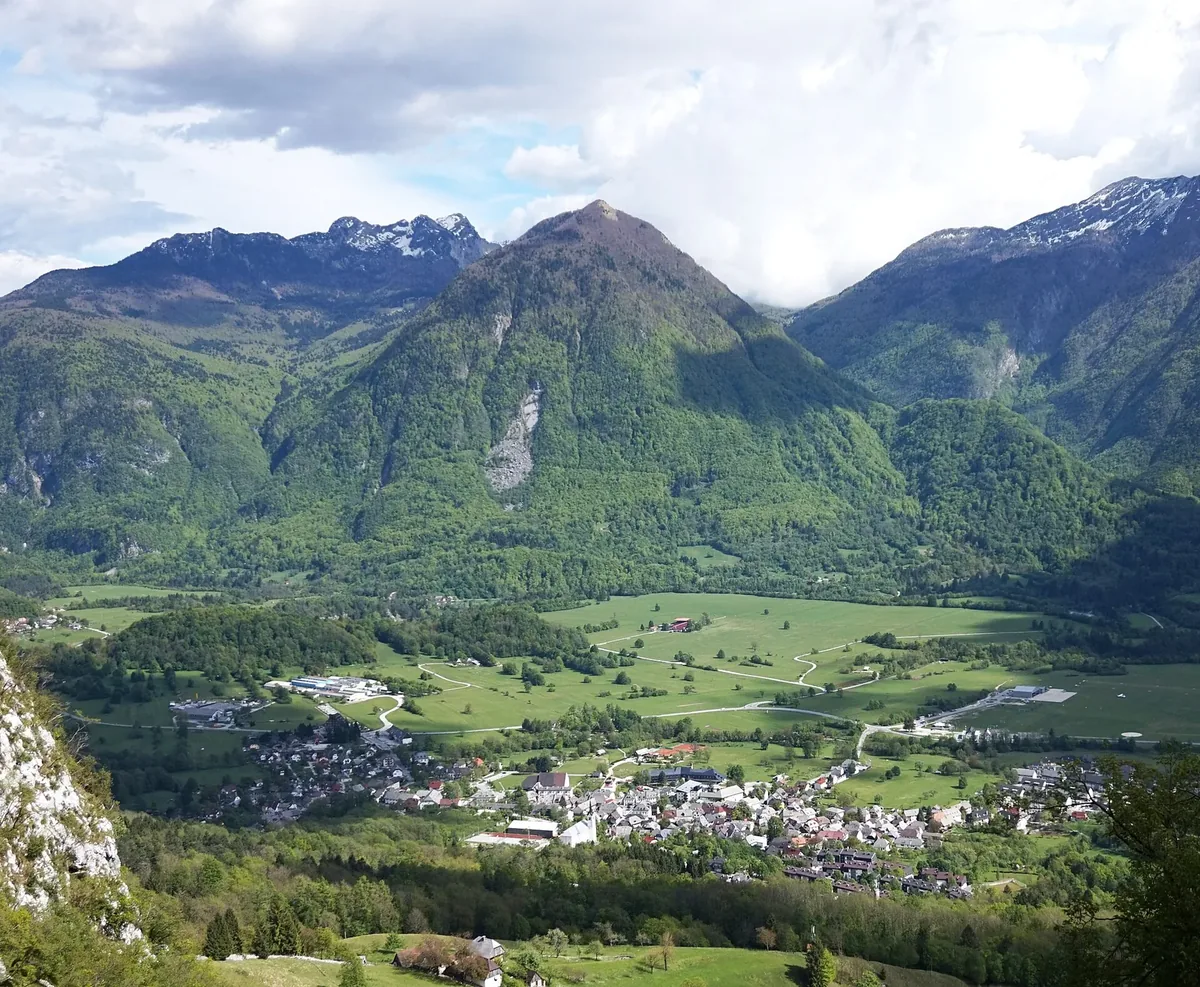 Bovec town beneath the Julian Alps in Slovenia
