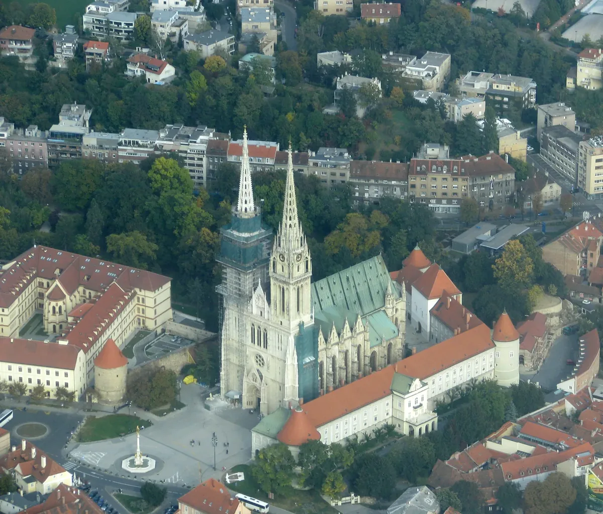 Aerial view of Zagreb Cathedral and the historic city centre