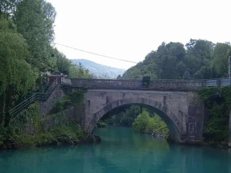 Historic bridge over the Soča River at Most na Soči, Slovenia
