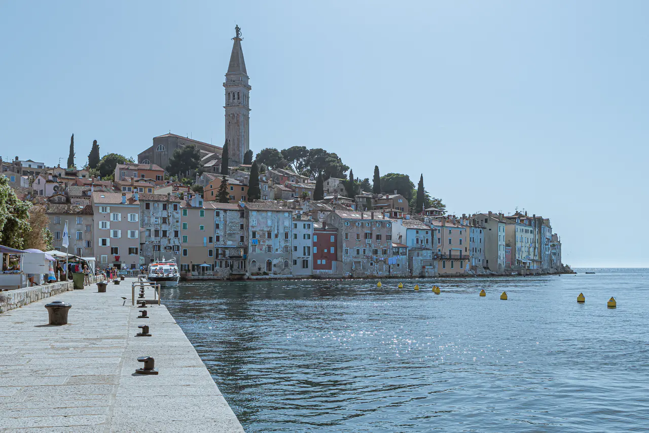 Rovinj Old Town and the Church of St. Euphemia seen from the waterfront