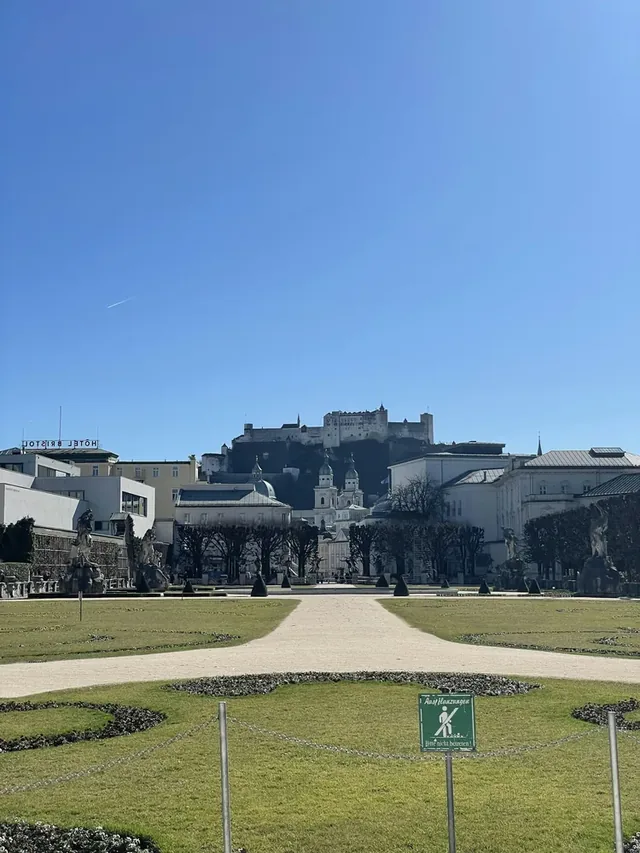 Mirabell Gardens looking towards Salzburg Old Town and Hohensalzburg Fortress