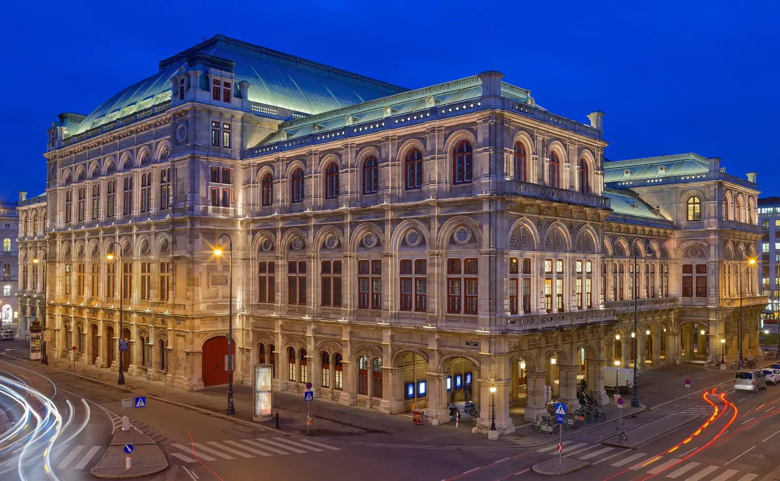 Vienna State Opera illuminated at blue hour